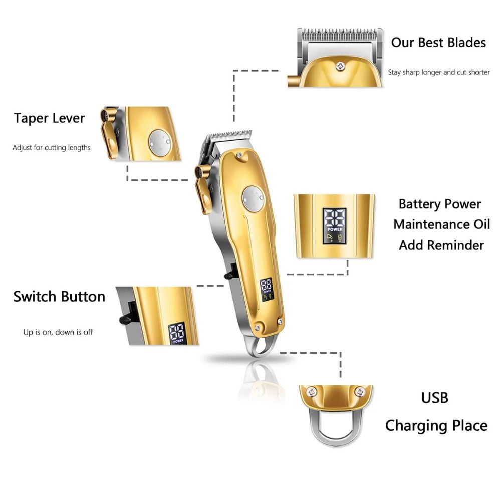 Hair Clippers Cordless Gold Set For Men Professional Grooming Kit