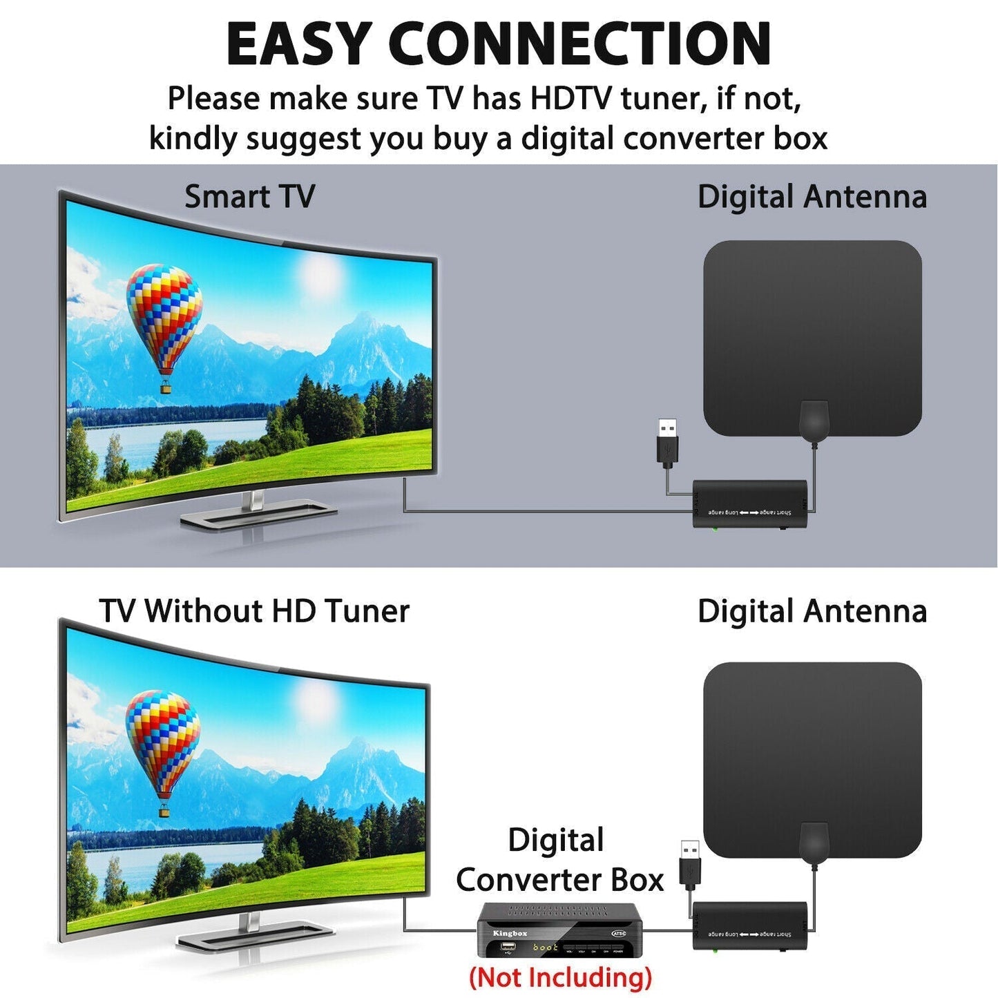 Indoor HDTV Antenna 300 Mile Range Digital Amplified With Signal Booster