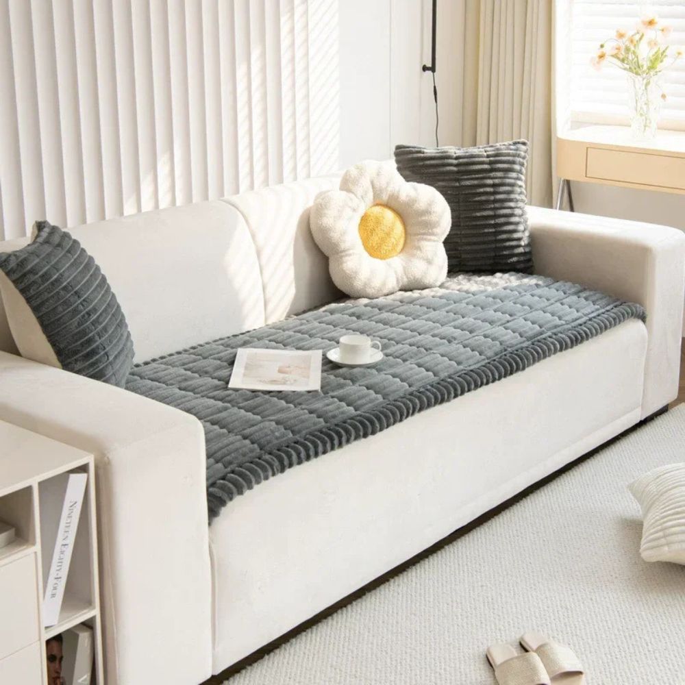 Sofa Slipcover Ultra Plush Microfiber Couch Cover With Elastic Hem