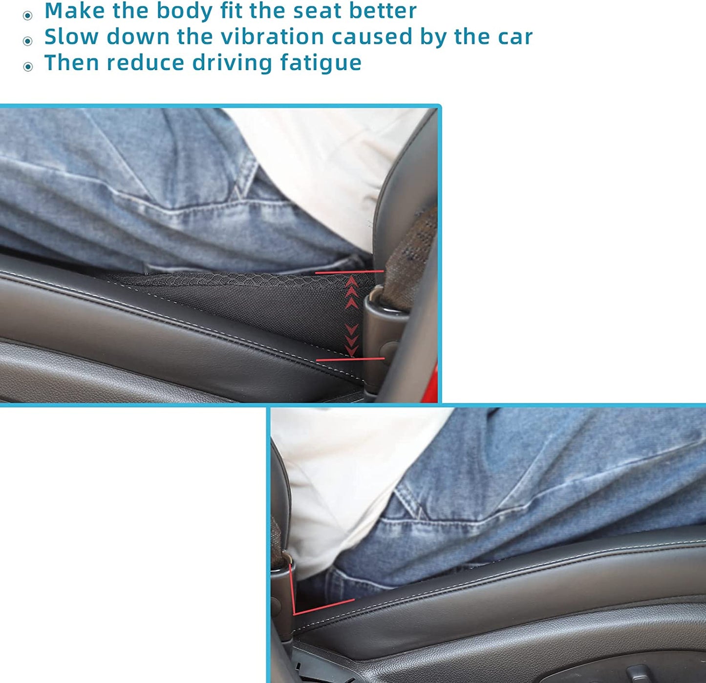 Car Seat Cushion For Shorter Drivers With Adjustable Height And Lumbar Support