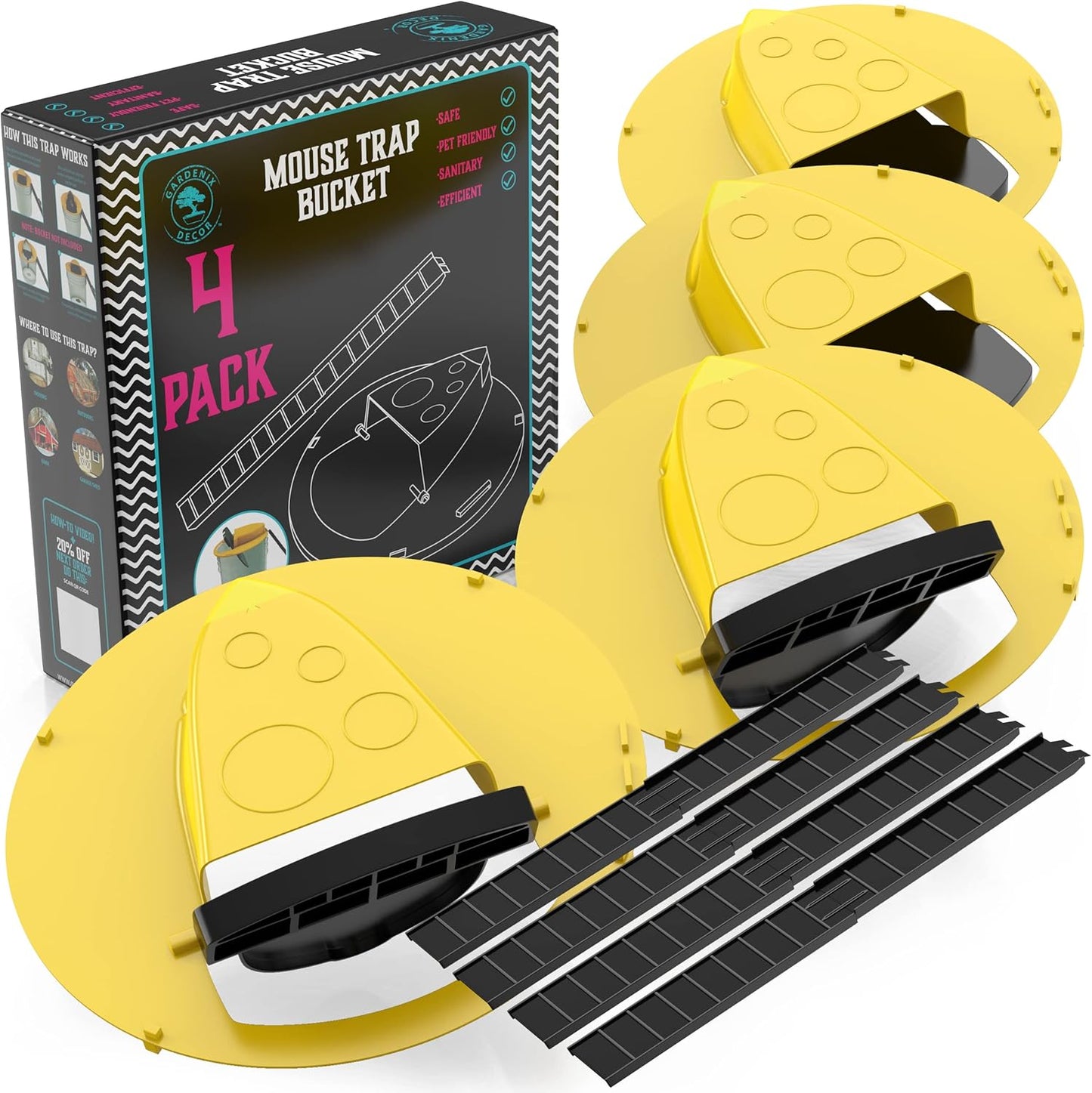 Mouse Trap Bucket Lid 4-Pack For Standard 5-Gallon Buckets