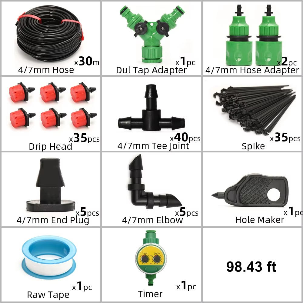 Drip Irrigation System With Automatic Timer For Garden Beds And Pots