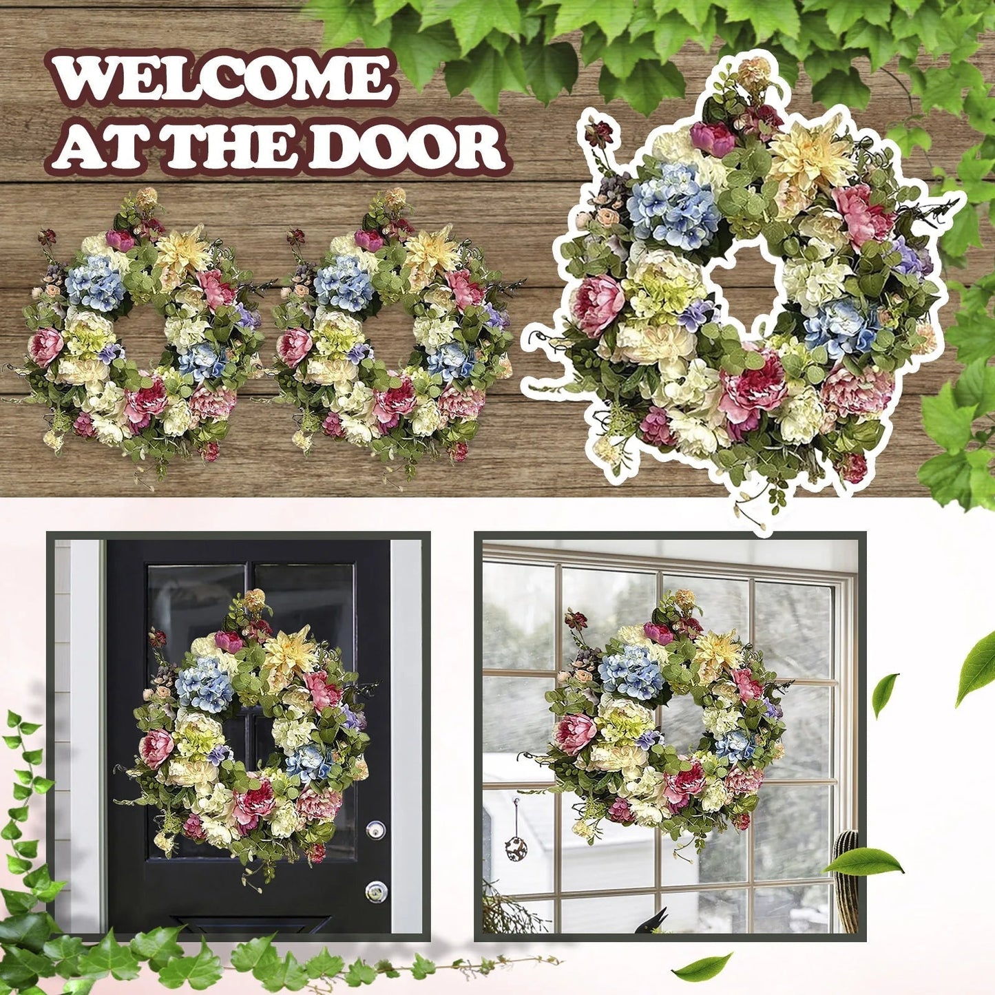 Artificial Hydrangea Wreath Multicolor Silk Flowers For Front Door