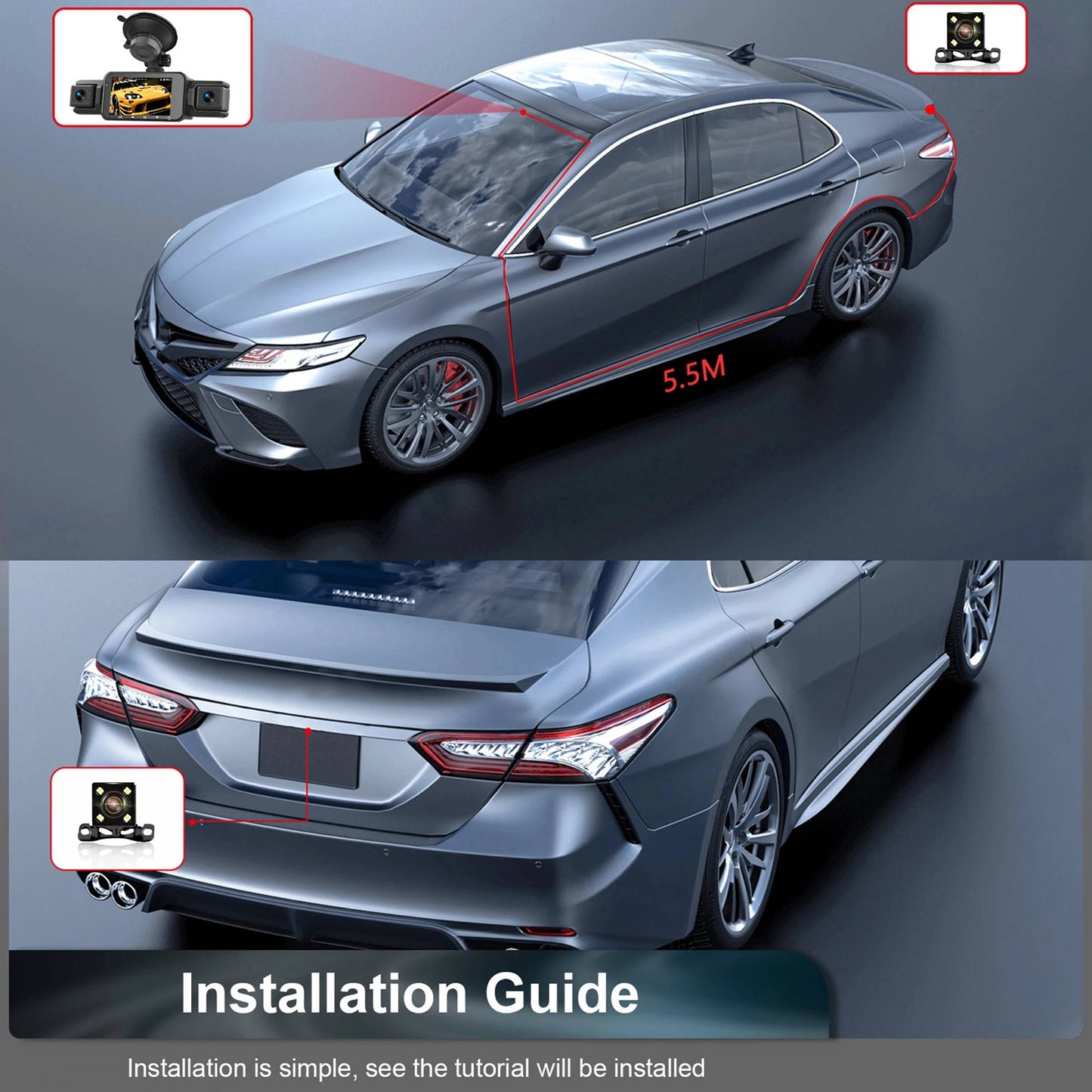 Car Dash Camera Wireless Front And Rear With Night Vision