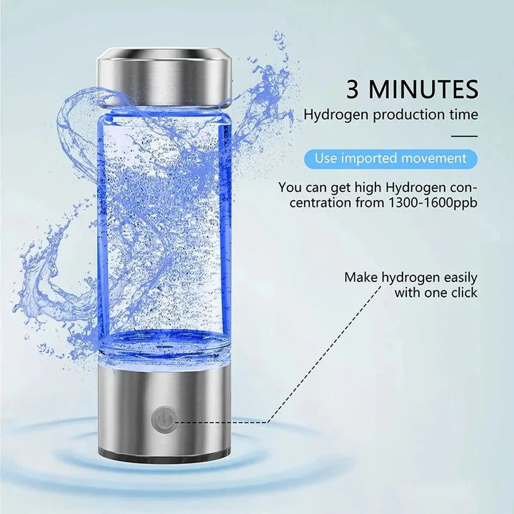 Hydrogen Water Bottle With Portable Infuser And Rechargeable Ionizer