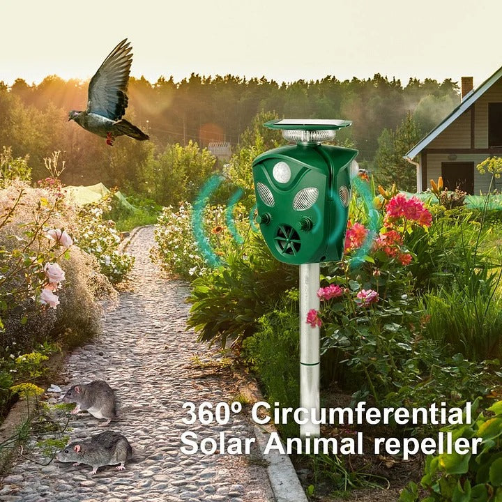 Ultrasonic Animal Repeller 360-Degree Solar-Powered Motion Sensor Outdoor Waterproof