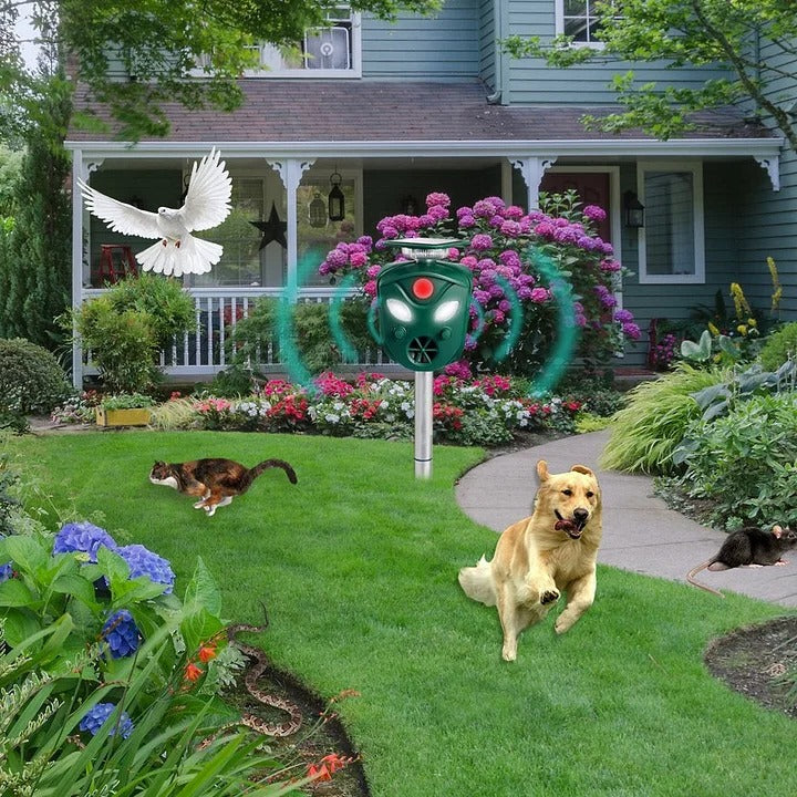Ultrasonic Animal Repeller 360-Degree Solar-Powered Motion Sensor Outdoor Waterproof