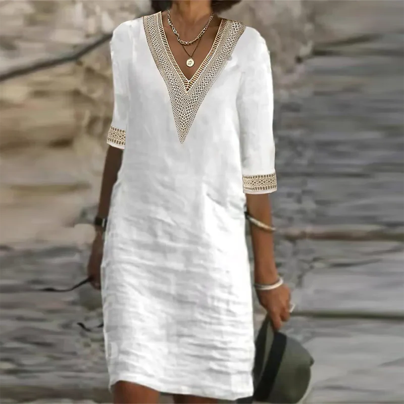 Linen Summer Dress For Women Lightweight Breathable A Line Midi