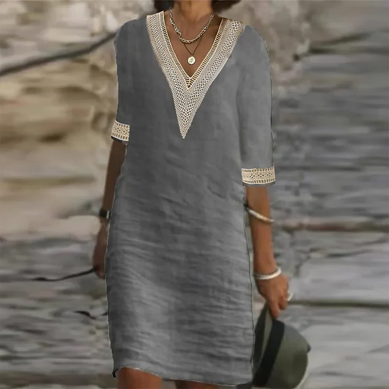 Linen Summer Dress For Women Lightweight Breathable A Line Midi