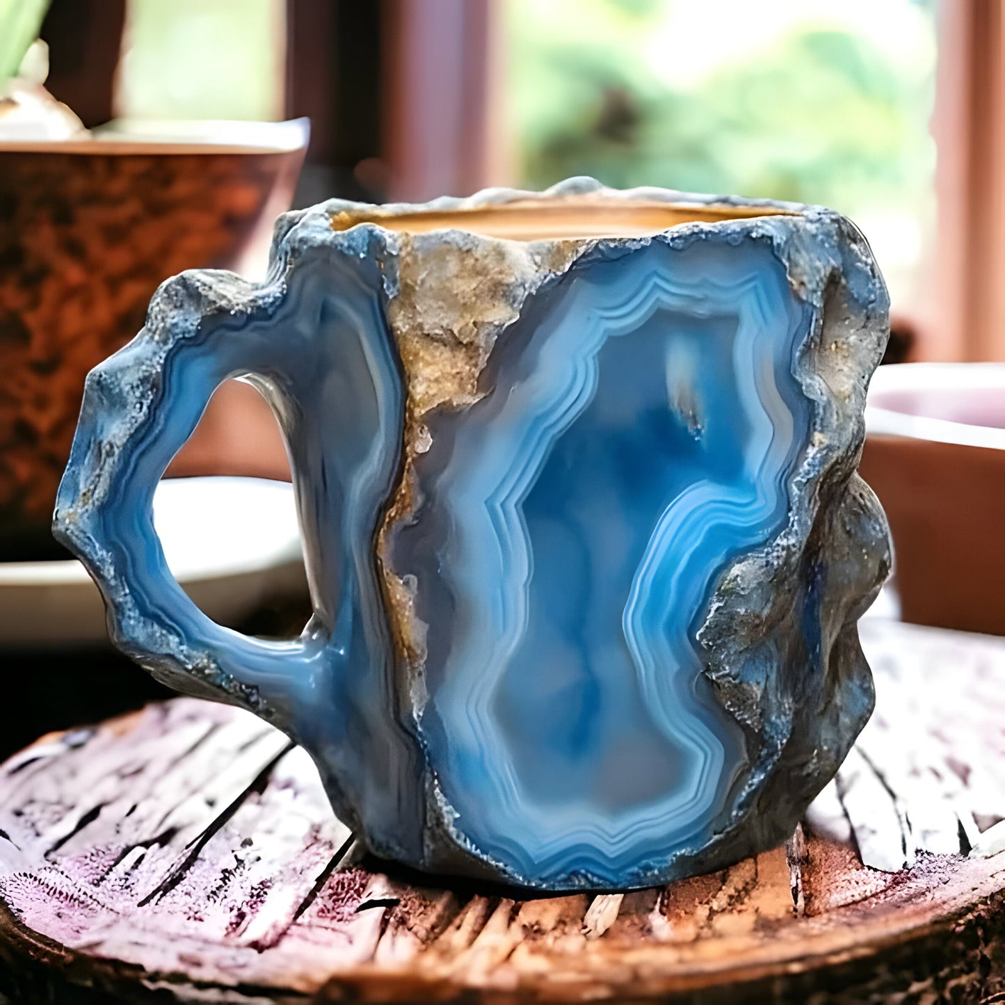 Coffee Mugs Mineral Crystal Set With Faceted Glass Finish