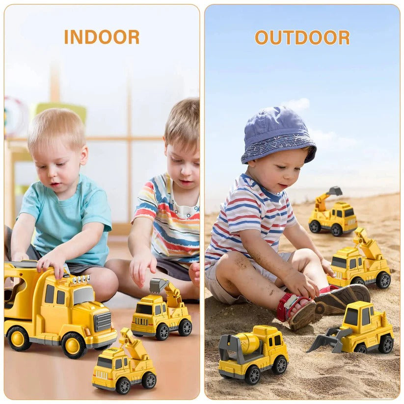 Construction Truck Toy Set With Carrier And Ramp, 5 Pieces