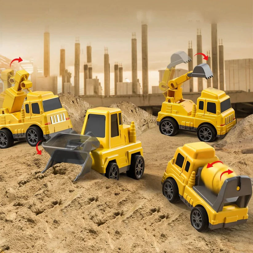 Construction Truck Toy Set With Carrier And Ramp, 5 Pieces