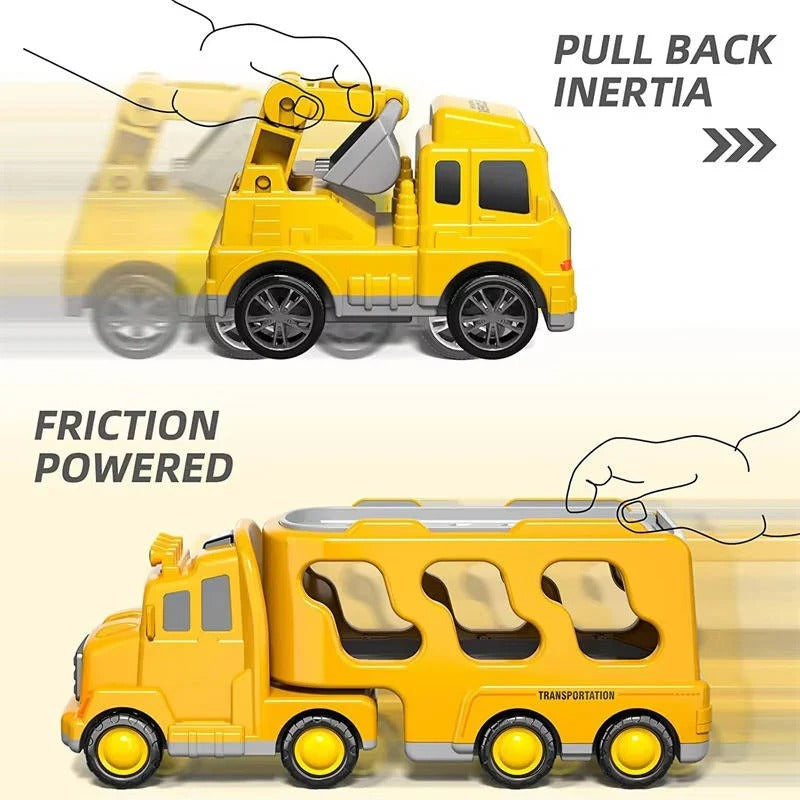 Construction Truck Toy Set With Carrier And Ramp, 5 Pieces