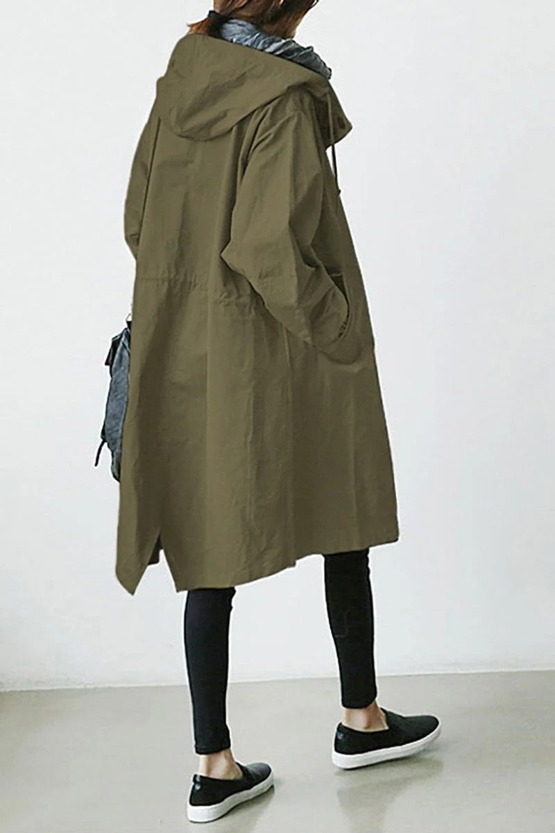 Trench Coat With Hood And Waterproof Rain Protection