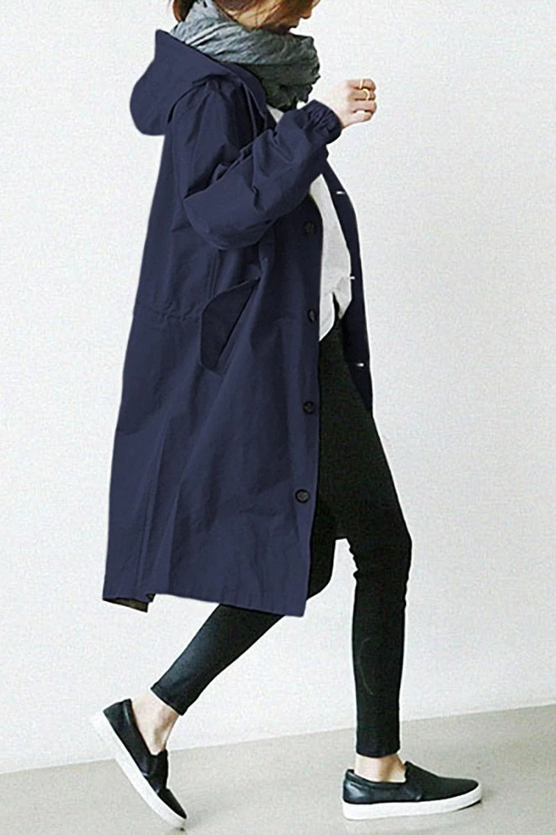 Trench Coat With Hood And Waterproof Rain Protection