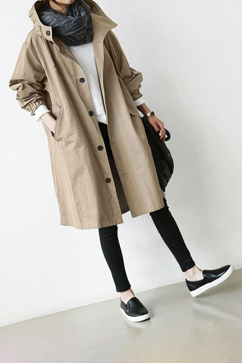 Trench Coat With Hood And Waterproof Rain Protection
