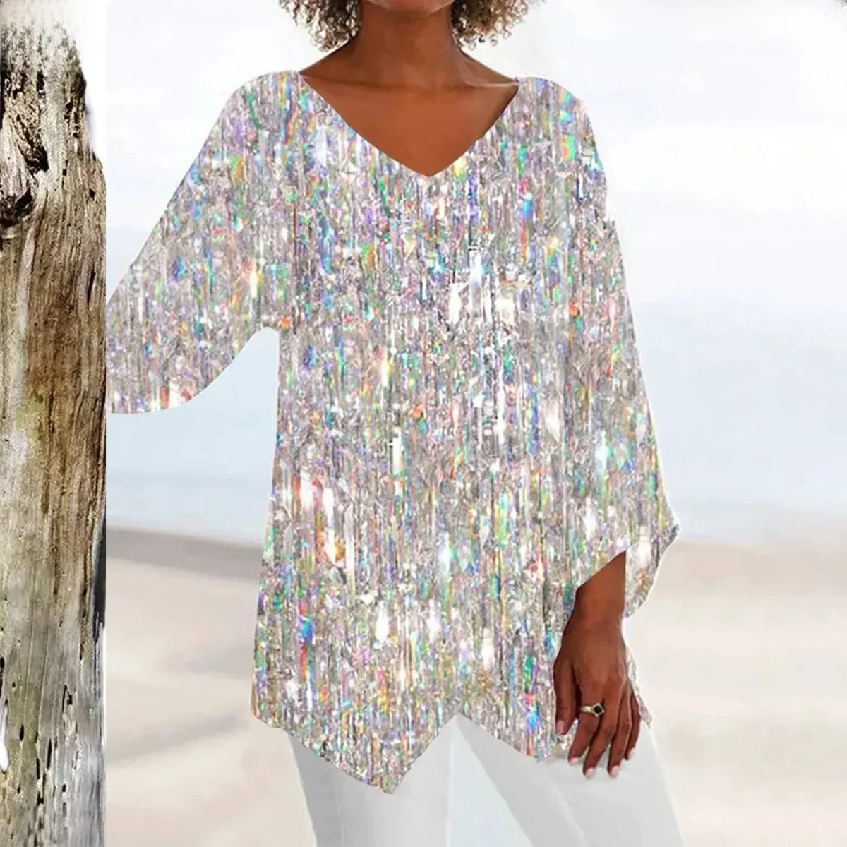V-Neck Top For Women, Vintage Style With Elegant Tailored Fit