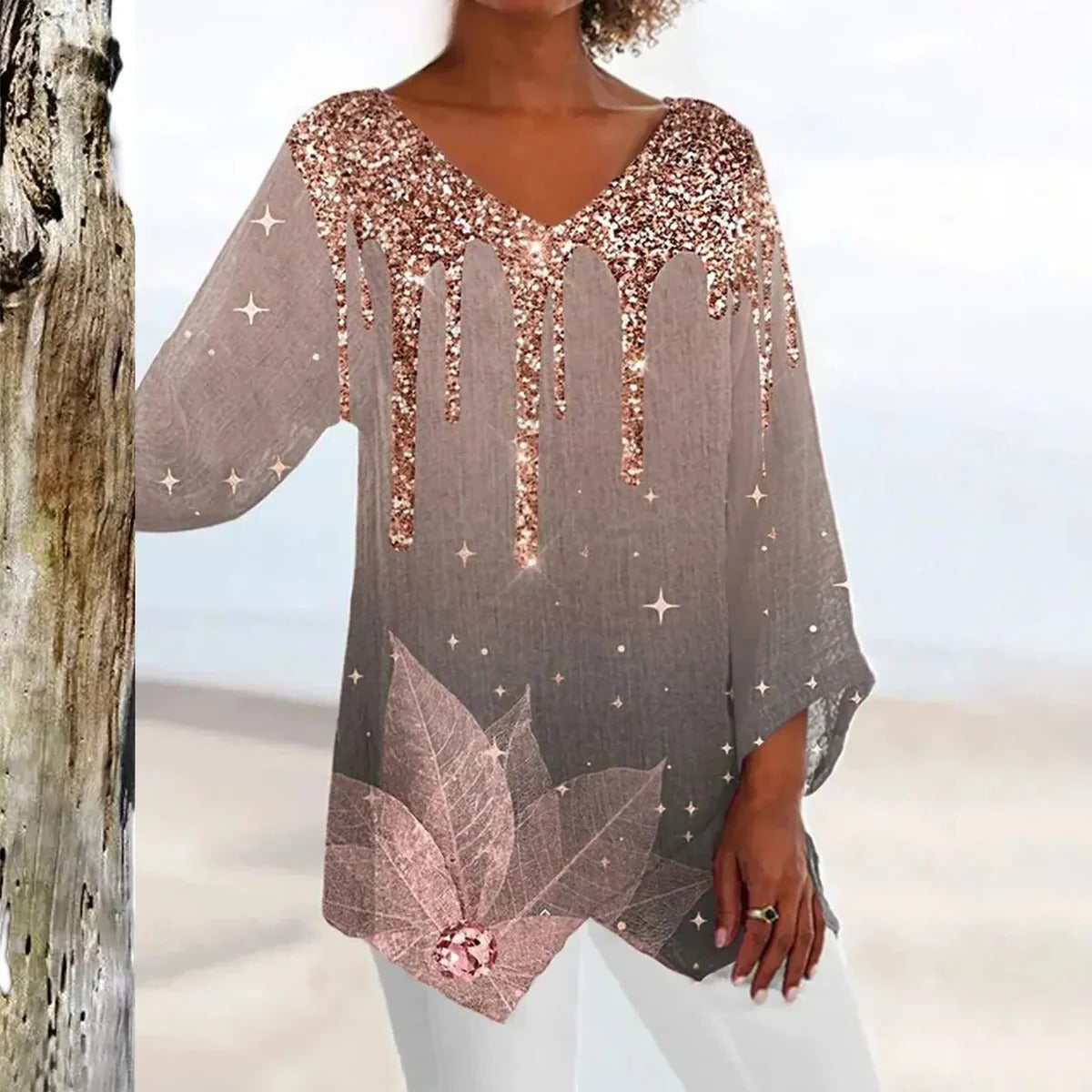 V-Neck Top For Women, Vintage Style With Elegant Tailored Fit