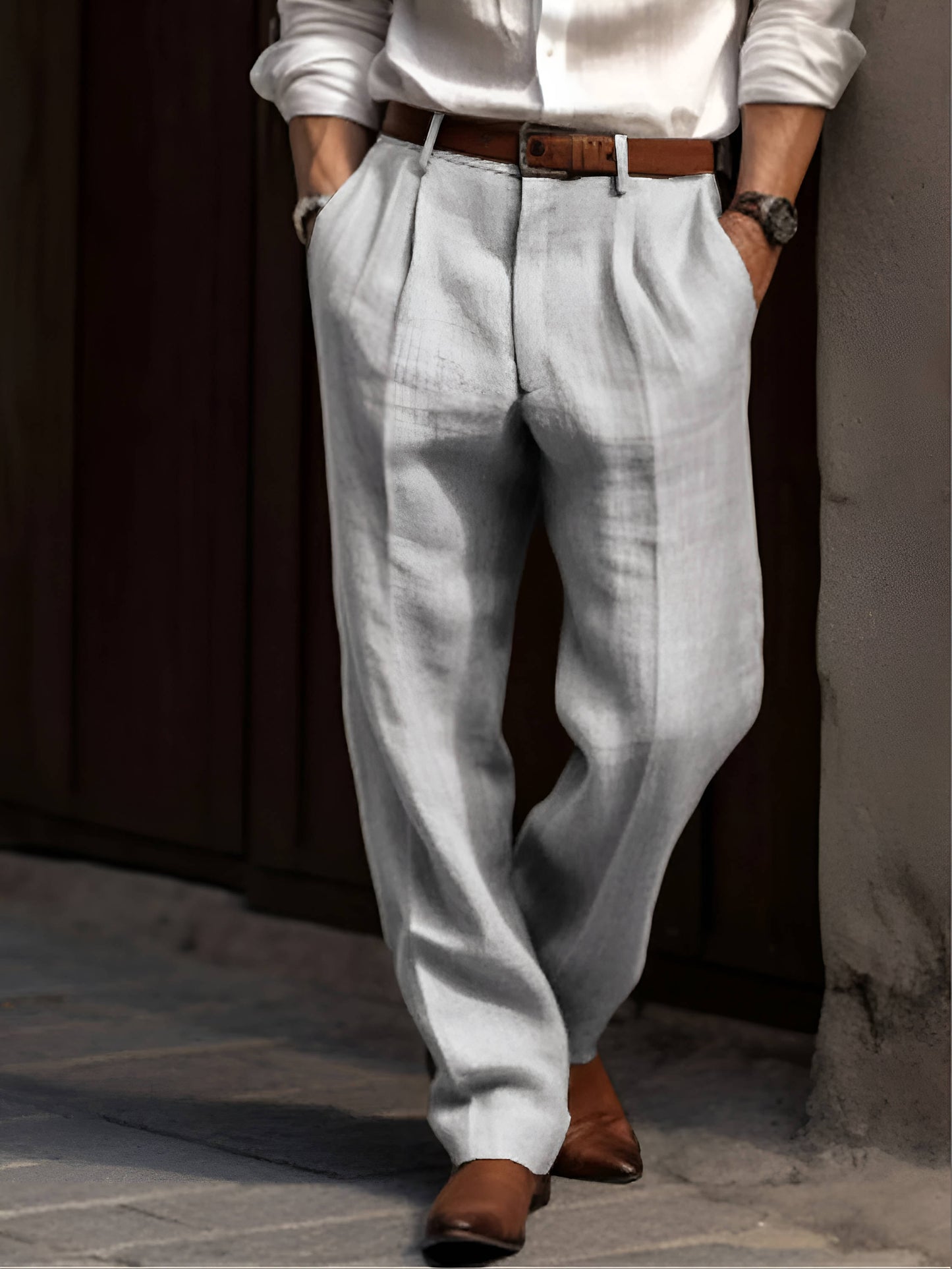 Pleated Linen Pants For Men Classic Tailored Summer Casual Trousers