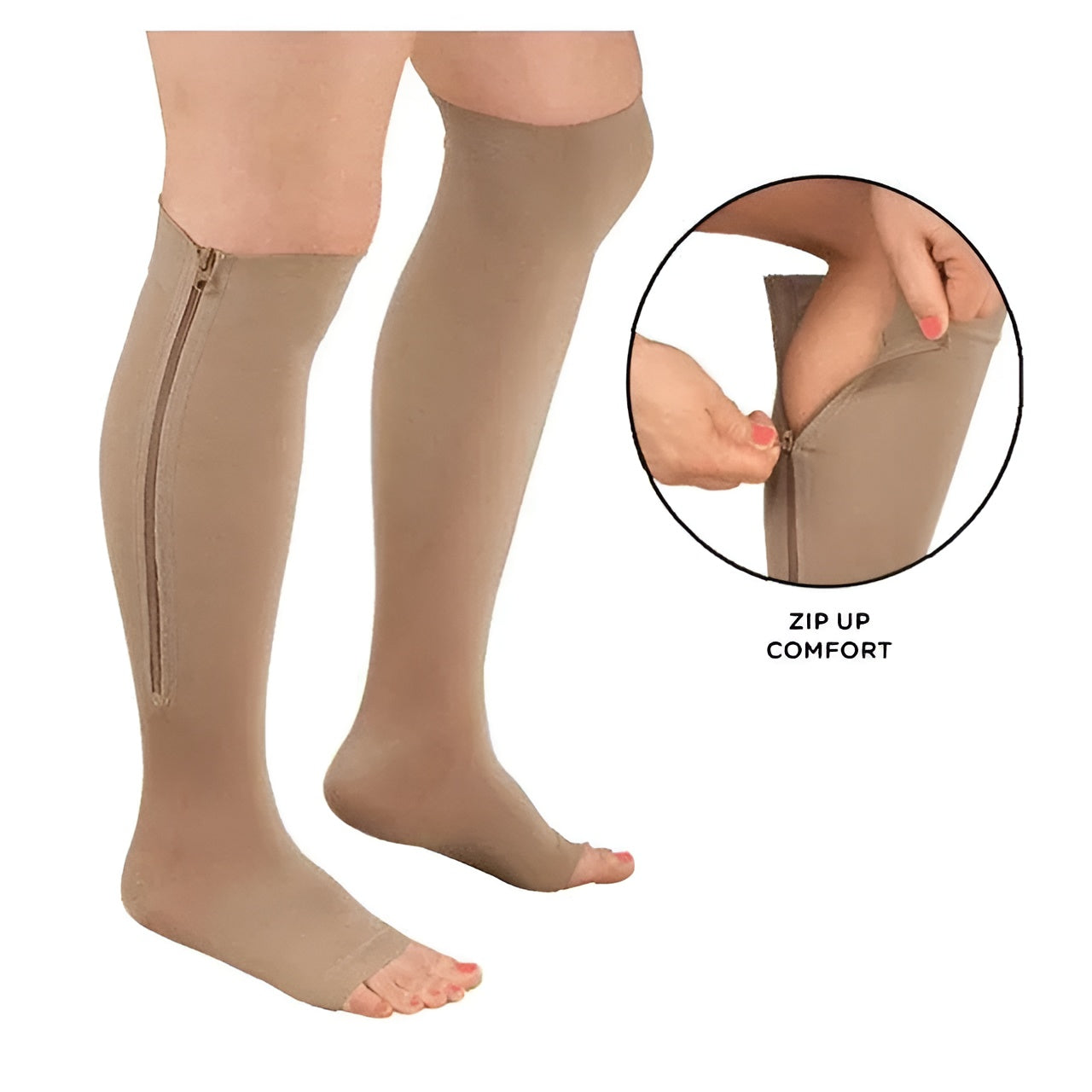 Compression Socks Zippered Support Stockings For Daily Wear 20-30 mmHg