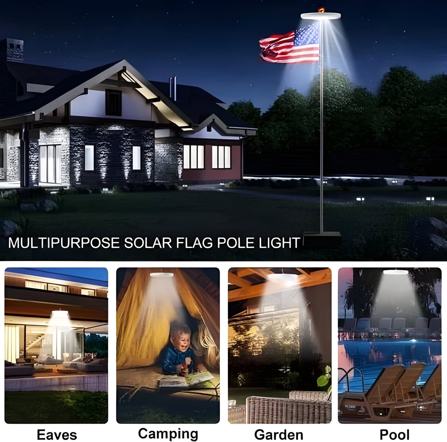 Flagpole Solar LED Lights For Outdoor All-Night Illumination