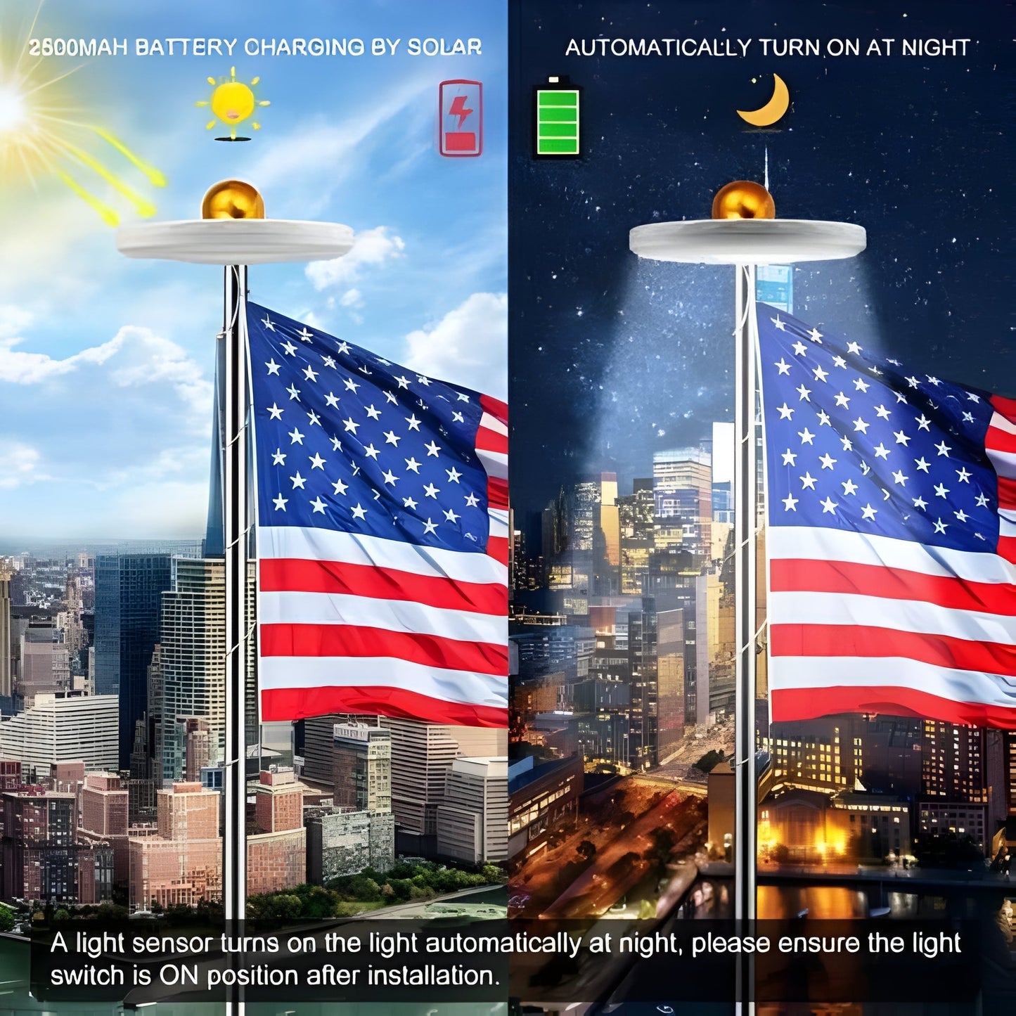 Flagpole Solar LED Lights For Outdoor All-Night Illumination