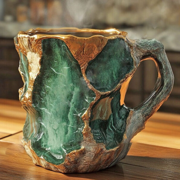Coffee Mugs New Mineral Crystal Glazed Ceramic Stackable 12 Oz Set