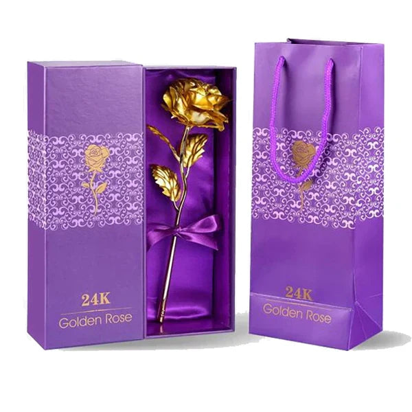 24K Gold Dipped Real Rose With Luxury Gift Box Presentation