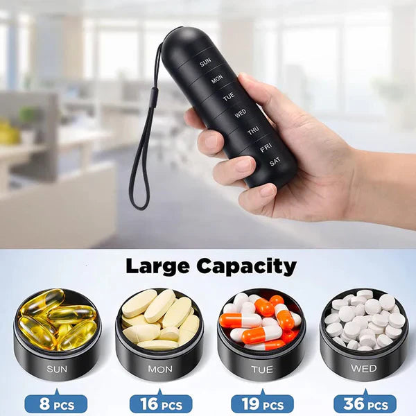 Pill Organizer 7-Day Aluminum Portable Travel Pill Box Container