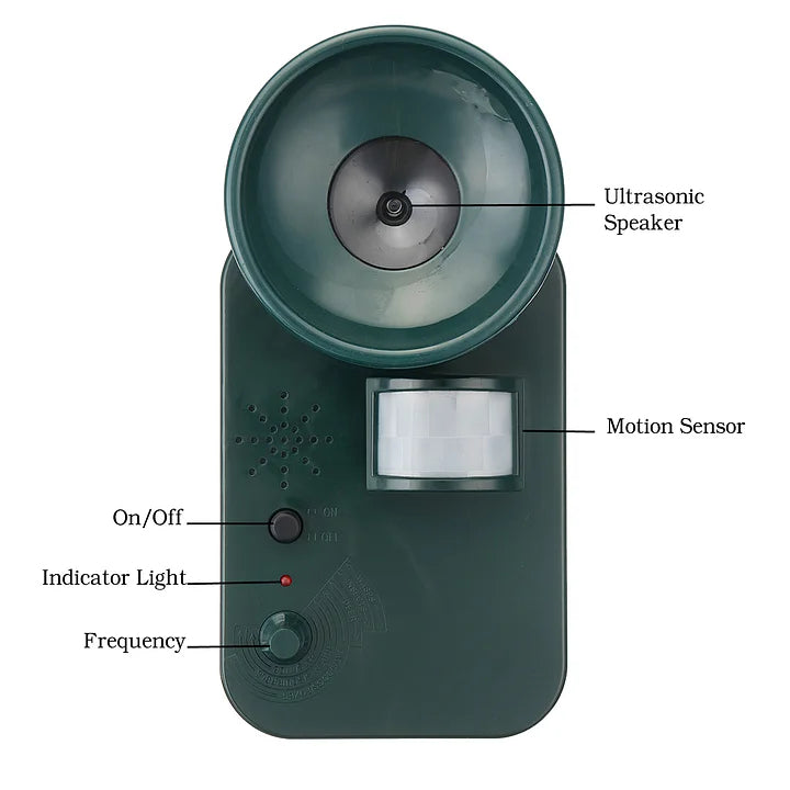 Outdoor Ultrasonic Pest And Animal Repeller 5000 Sq Ft 9V DC Cordless