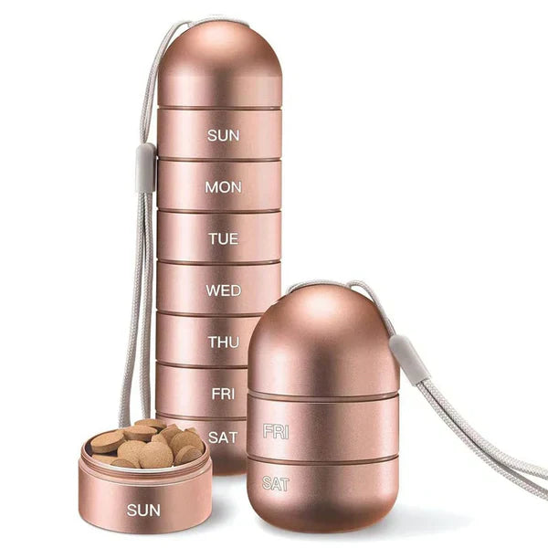 Pill Organizer 7-Day Aluminum Portable Travel Pill Box Container