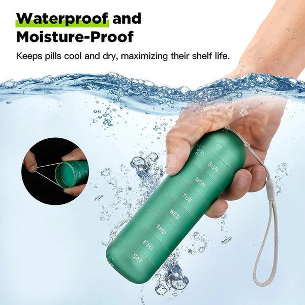 Pill Organizer 7-Day Aluminum Portable Travel Pill Box Container