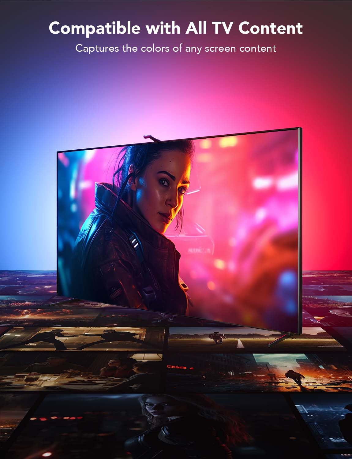LED TV Backlight With Dual-Edge Cameras, RGBIC LEDs, 21ft For 98-100in TVs