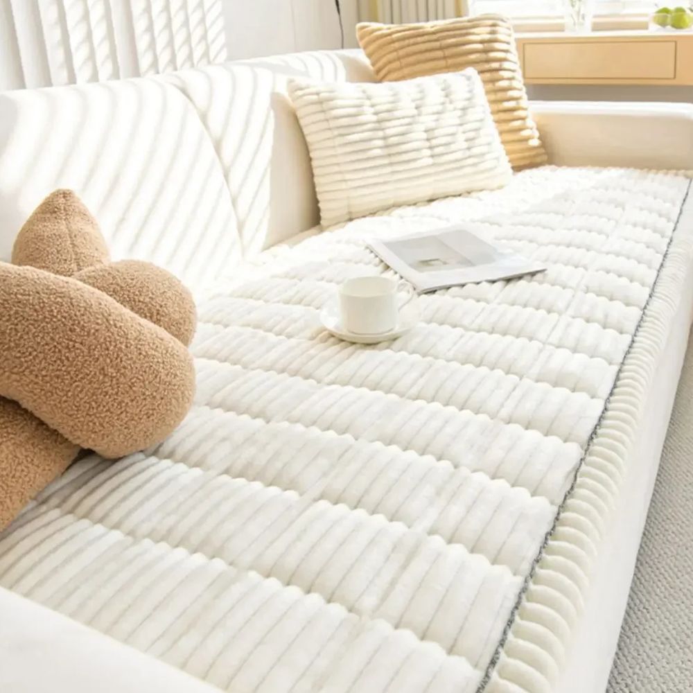 Sofa Slipcover Ultra Plush Microfiber Couch Cover With Elastic Hem