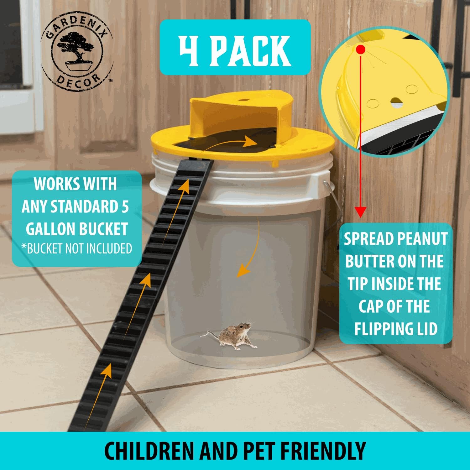 Mouse Trap Bucket Lid 4-Pack For Standard 5-Gallon Buckets