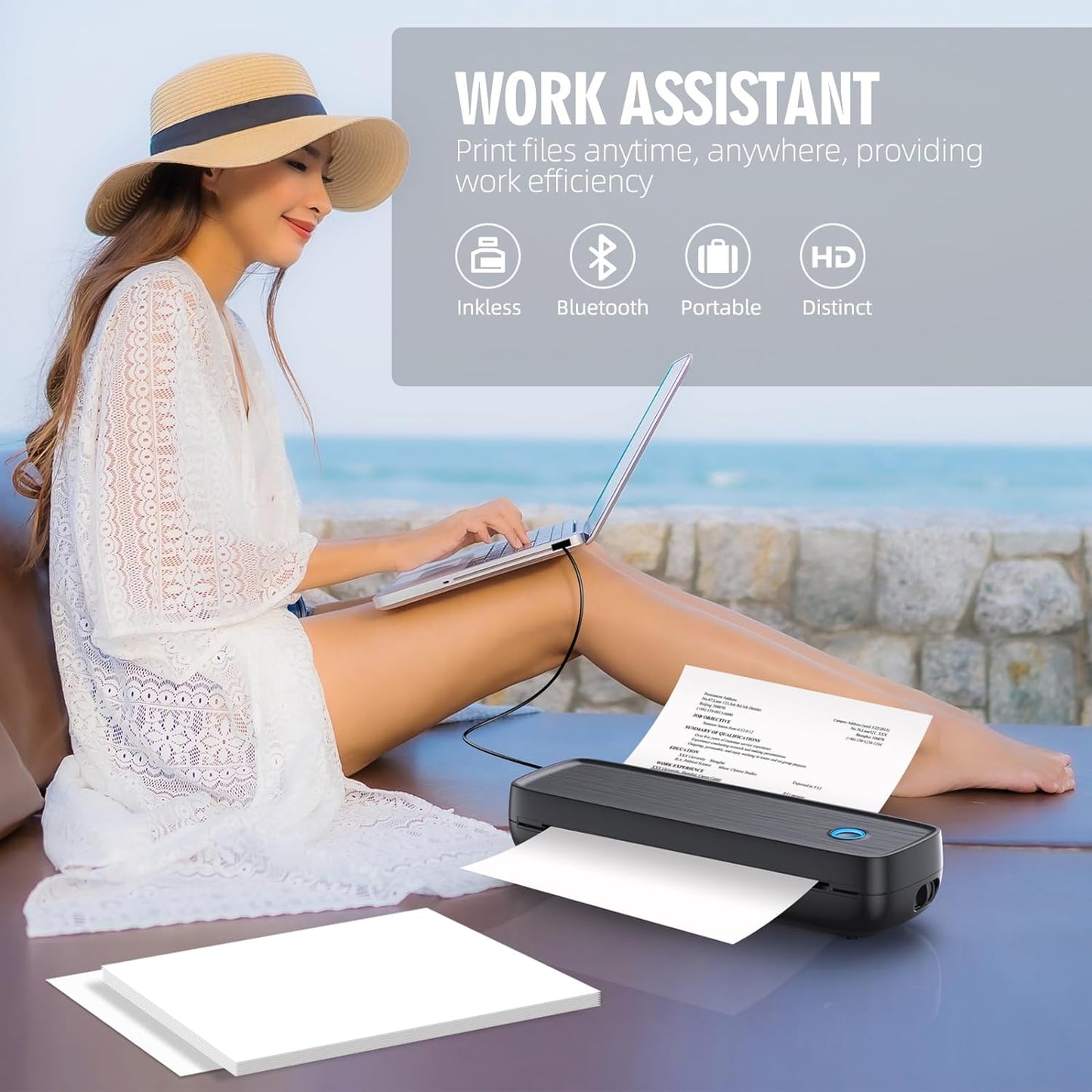 Thermal Printer Wireless Portable Inkless Compact Bluetooth Mobile Receipt Label Device