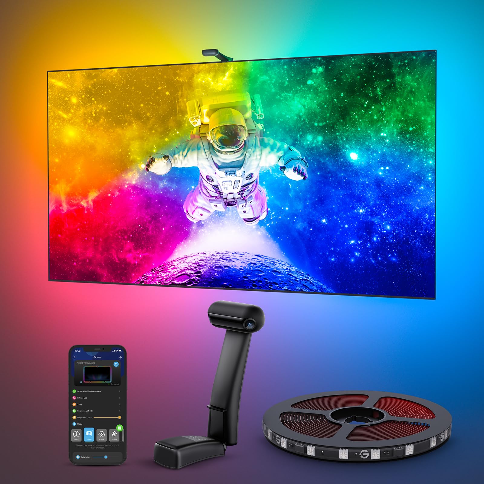 LED TV Backlight With Dual-Edge Cameras, RGBIC LEDs, 21ft For 98-100in TVs