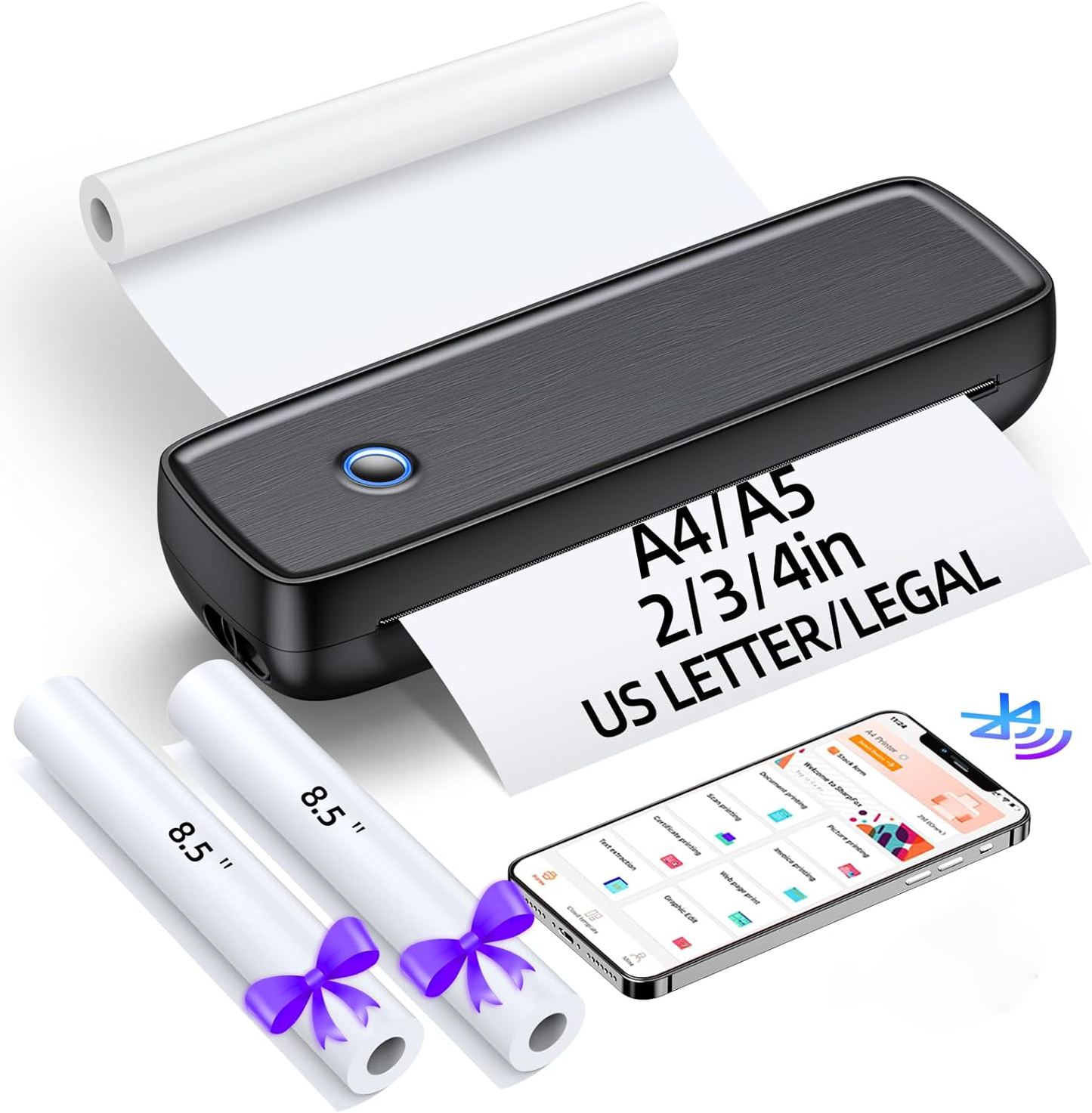 Thermal Printer Wireless Portable Inkless Compact Bluetooth Mobile Receipt Label Device