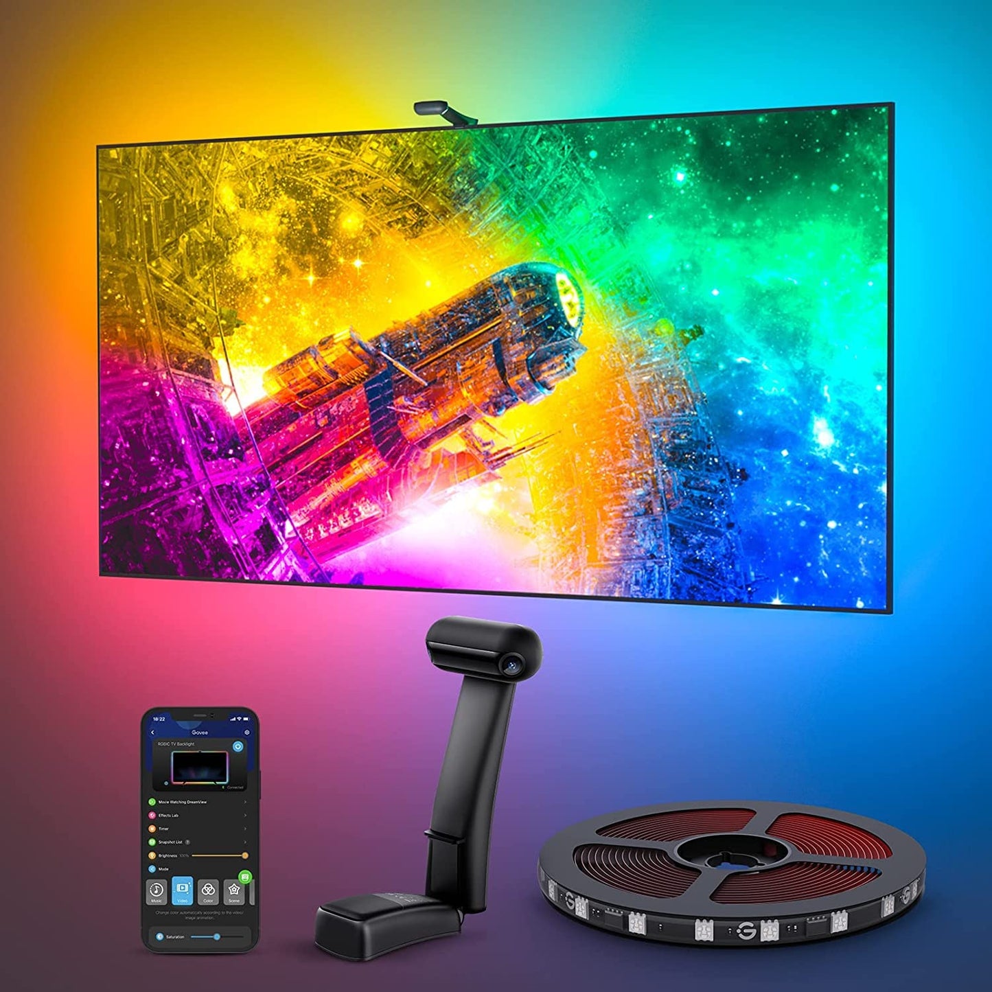 LED TV Backlight With Dual-Edge Cameras, RGBIC LEDs, 21ft For 98-100in TVs