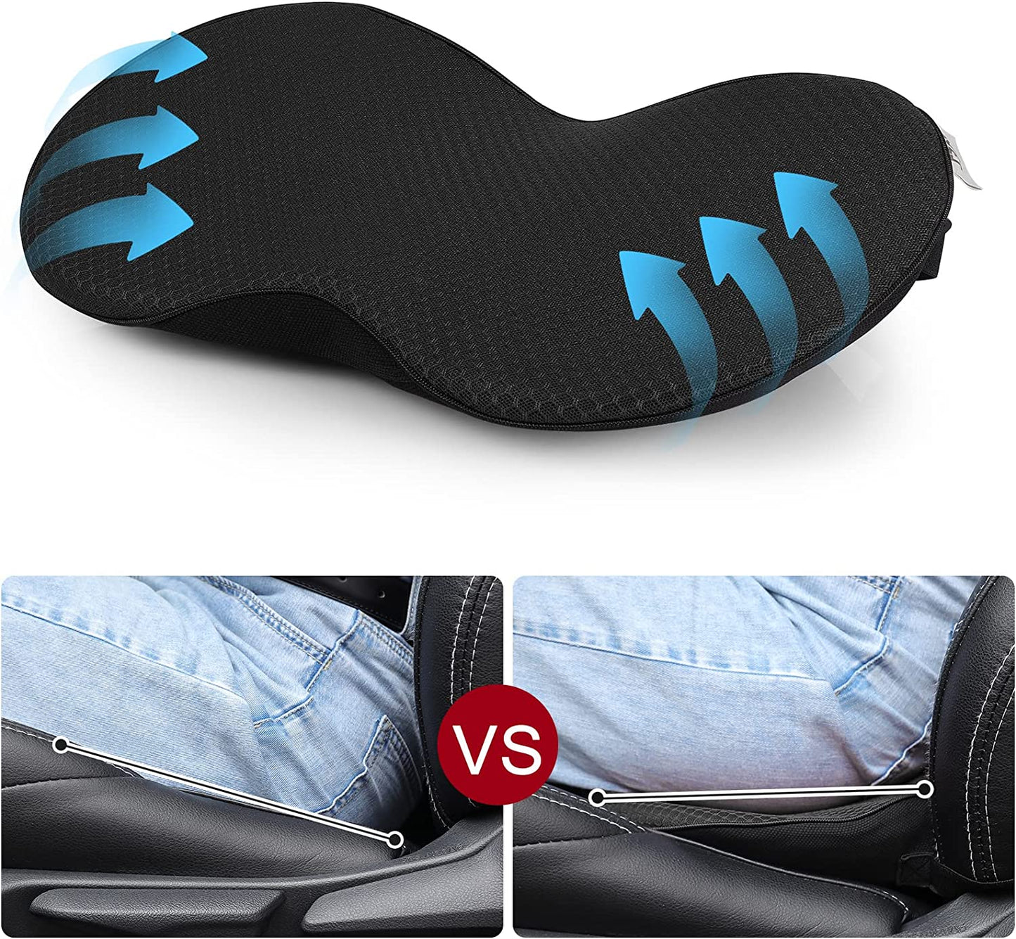Car Seat Cushion For Shorter Drivers With Adjustable Height And Lumbar Support