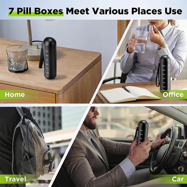 Pill Organizer 7-Day Aluminum Portable Travel Pill Box Container