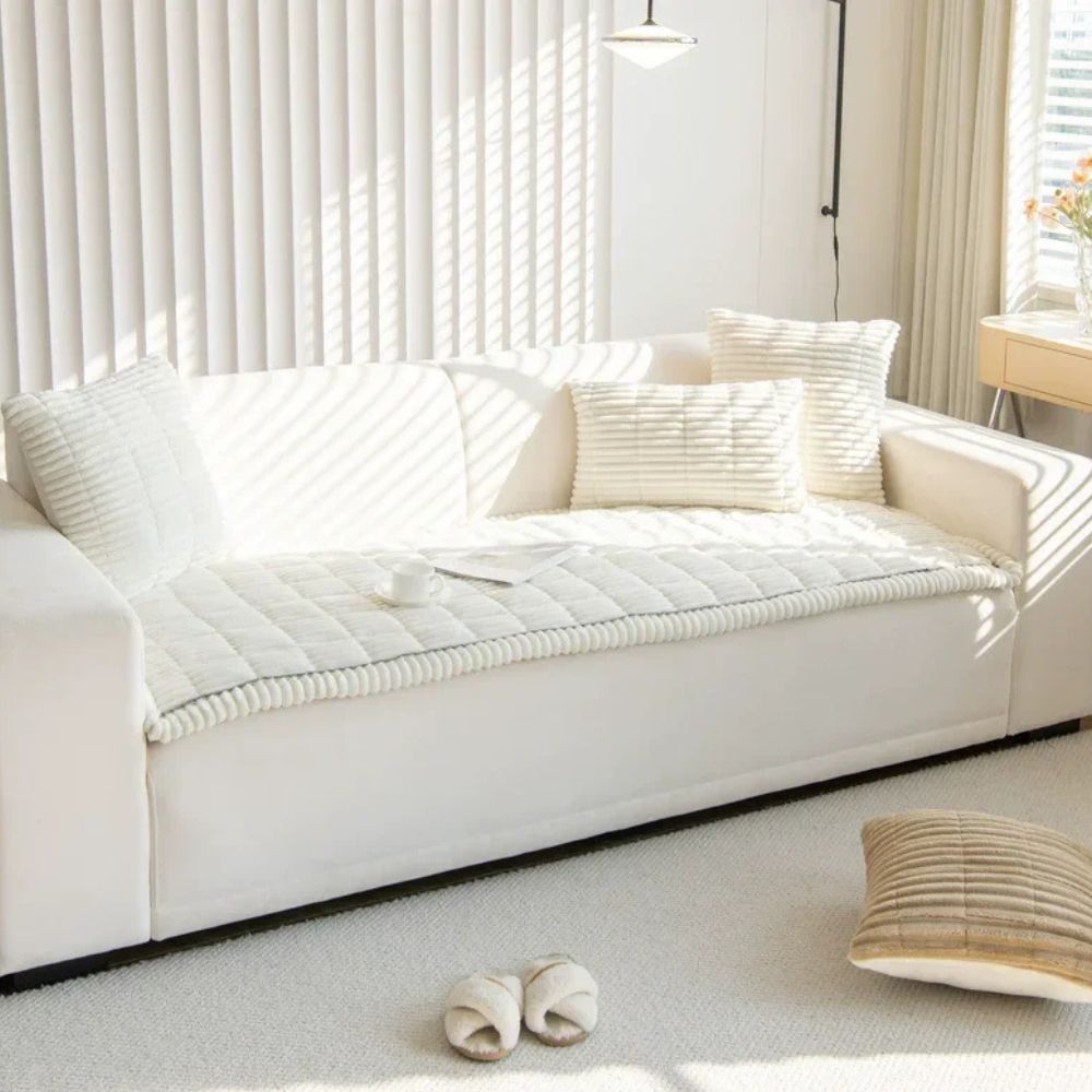 Sofa Slipcover Ultra Plush Microfiber Couch Cover With Elastic Hem