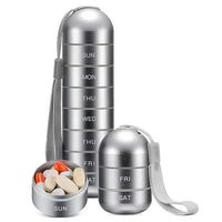 Pill Organizer 7-Day Aluminum Portable Travel Pill Box Container