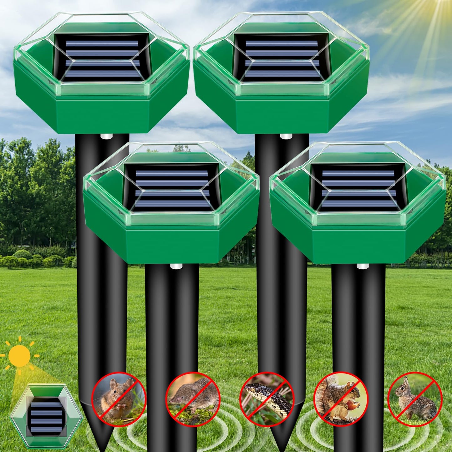 Mole Repellent Ultrasonic Outdoor Pest Deterrent Devices 4-Pack
