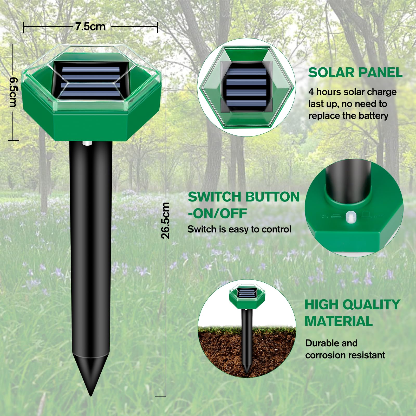 Mole Repellent Ultrasonic Outdoor Pest Deterrent Devices 4-Pack