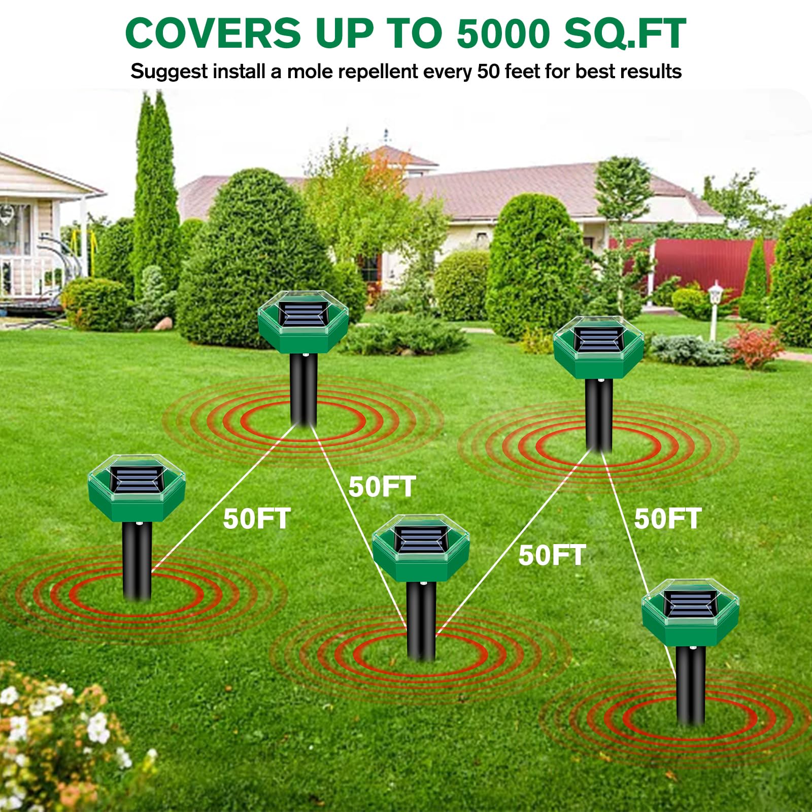 Mole Repellent Ultrasonic Outdoor Pest Deterrent Devices 4-Pack