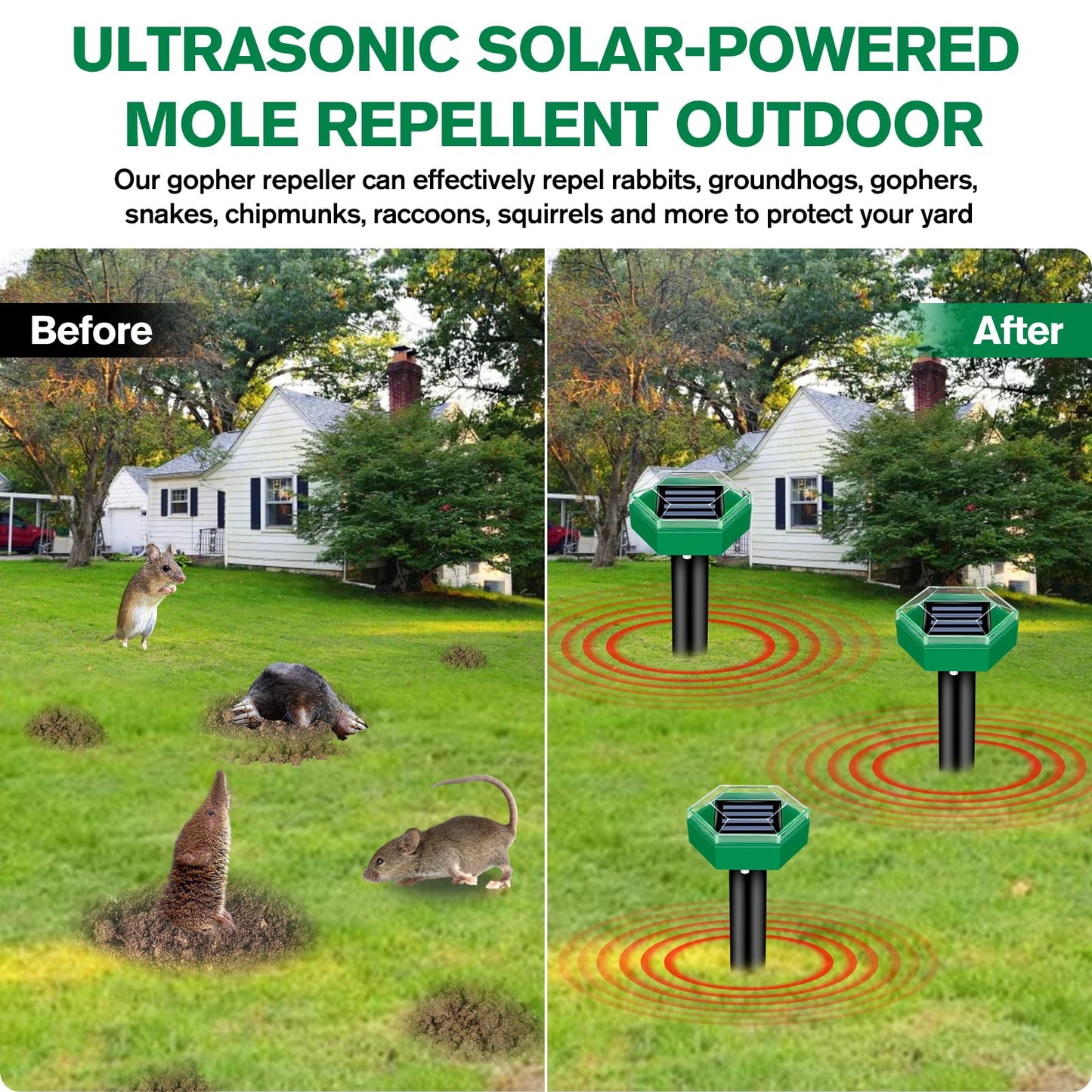 Mole Repellent Ultrasonic Outdoor Pest Deterrent Devices 4-Pack