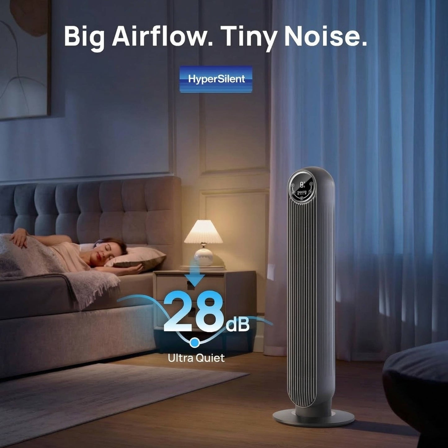 Portable Air Conditioner Tower Fan Bladeless Ultra-Quiet Cooler 8 Speeds 4 Modes