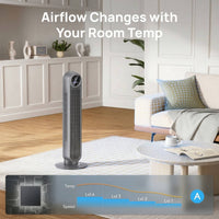 Portable Air Conditioner Tower Fan Bladeless Ultra-Quiet Cooler 8 Speeds 4 Modes
