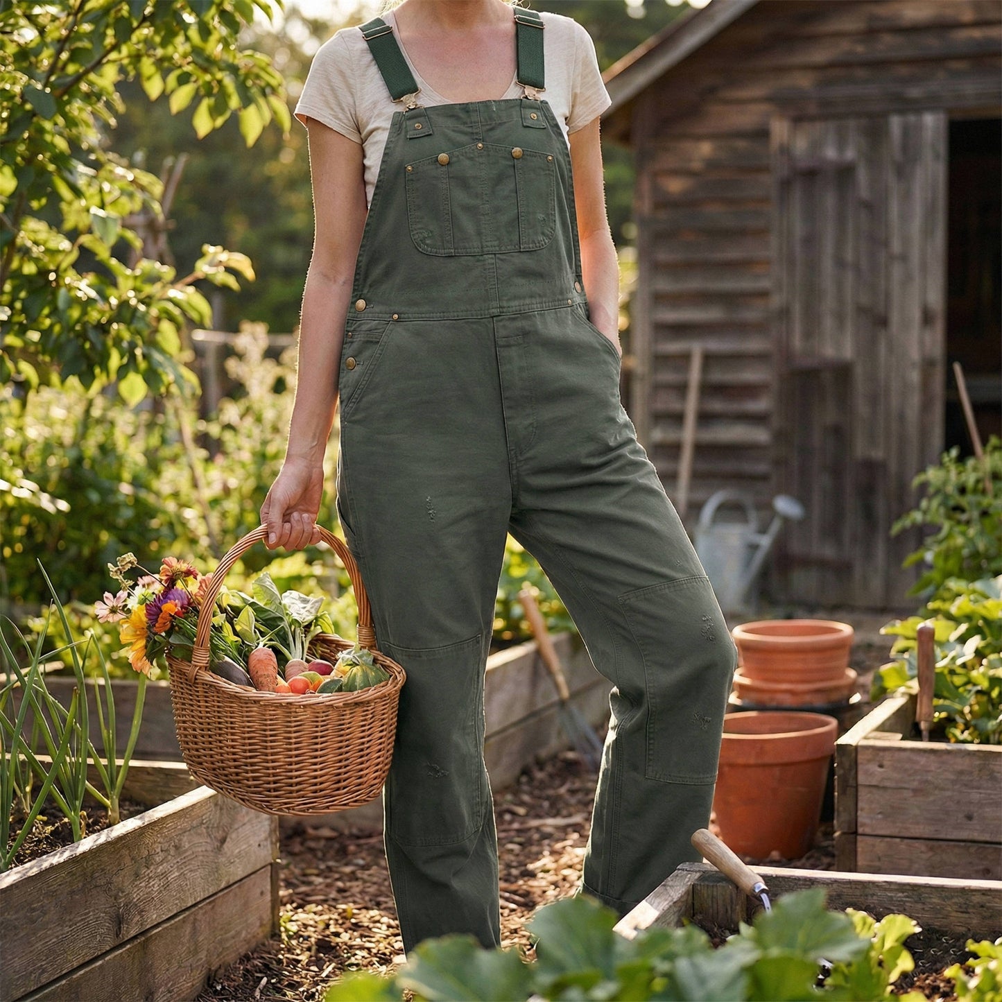 Women's Canvas Bib Overalls Duck Cloth Workwear Dungarees With Pockets